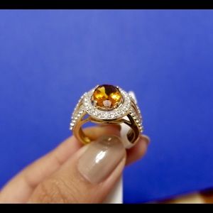 Genuine citrine ring gold plated sterling silver